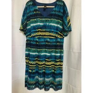 Lane Bryant Womens 18 20 Blue Aztec Pleated‎ Print Dress Striped